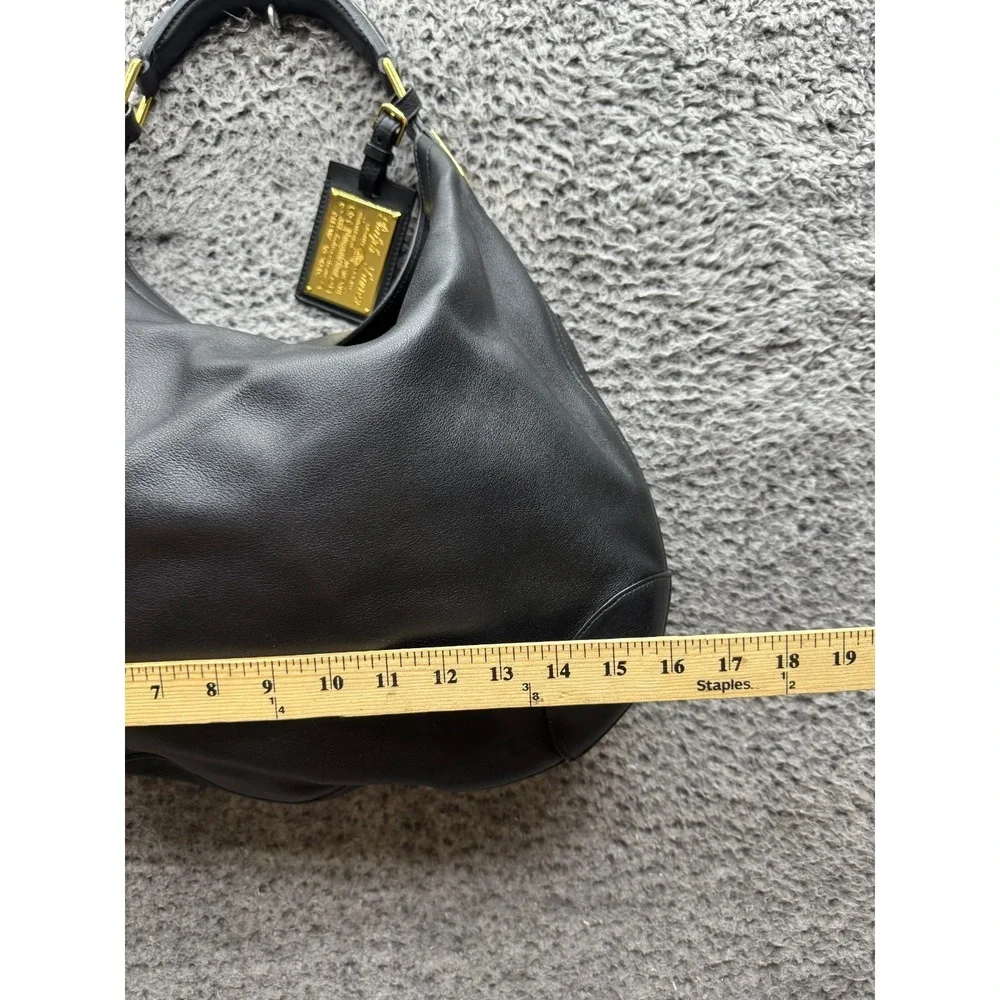 Ralph Lauren Women's Gold-Tone Genuine Italian Leather Hobo Shoulder Bag‎ Black